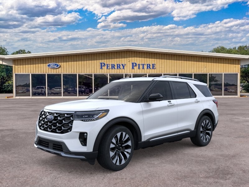 2026 Ford Explorer Platinum in Star White Metallic Tri-Coat — front three-quarter view